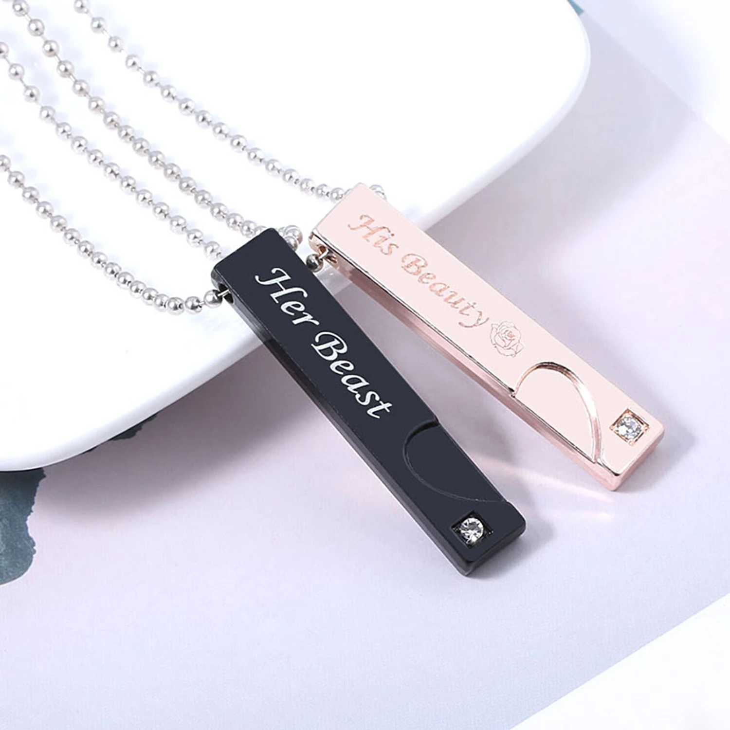 2Pcs His Her Matching Series Bar Shape Pendant Couple Necklace Jewelry Gift