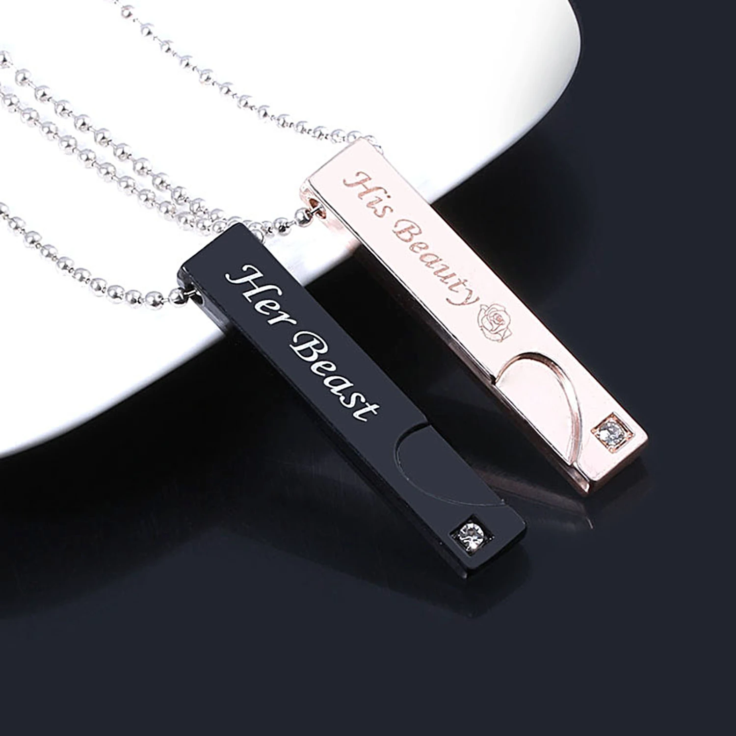 2Pcs His Her Matching Series Bar Shape Pendant Couple Necklace Jewelry Gift