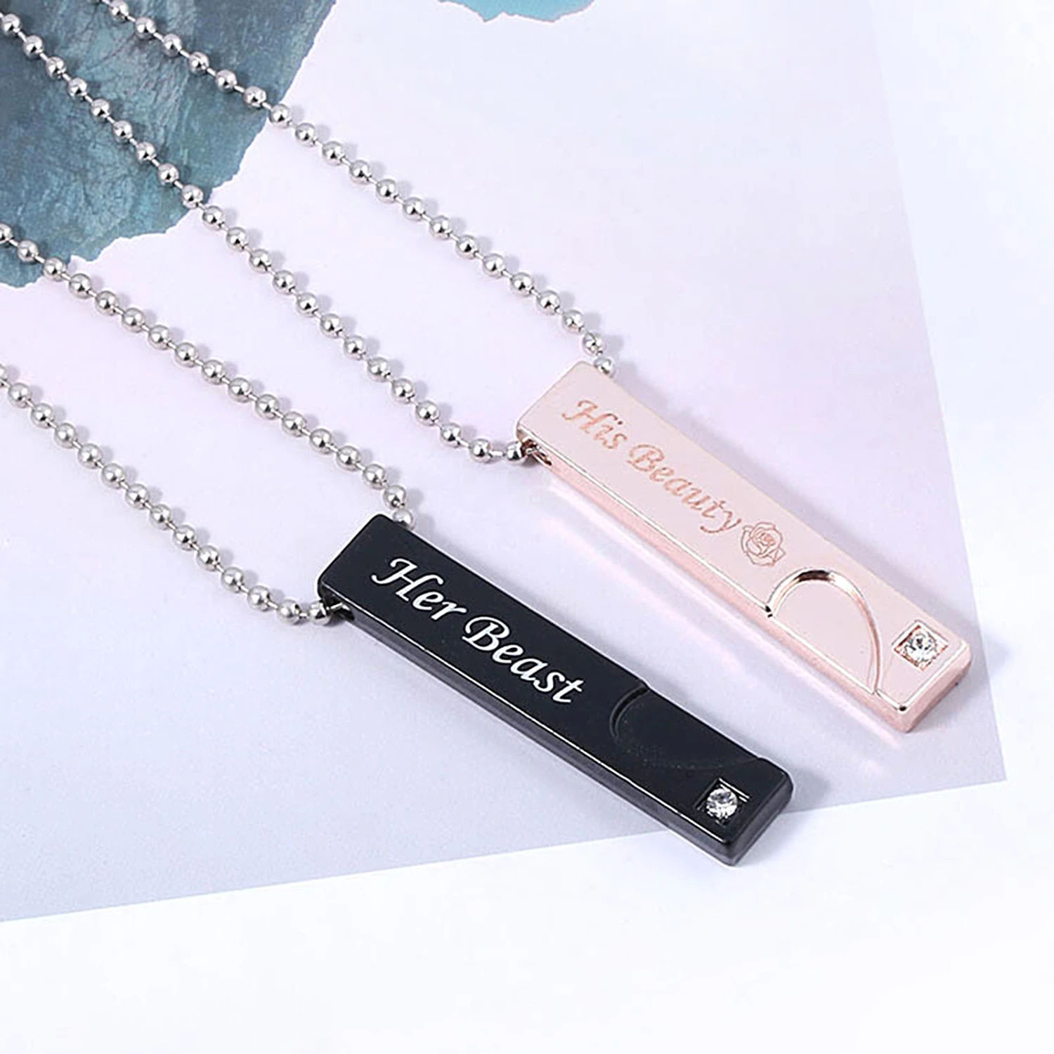 2Pcs His Her Matching Series Bar Shape Pendant Couple Necklace Jewelry Gift