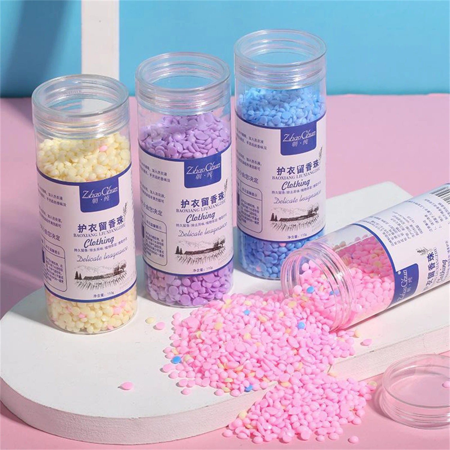 110g Scent Booster Dissolves Quickly 4 Flavors No Residue Good Water Solubility Environmental Protection Clothes Soften Convenient Lasting Rose Lavender Fragrance Beads for Washing Machine