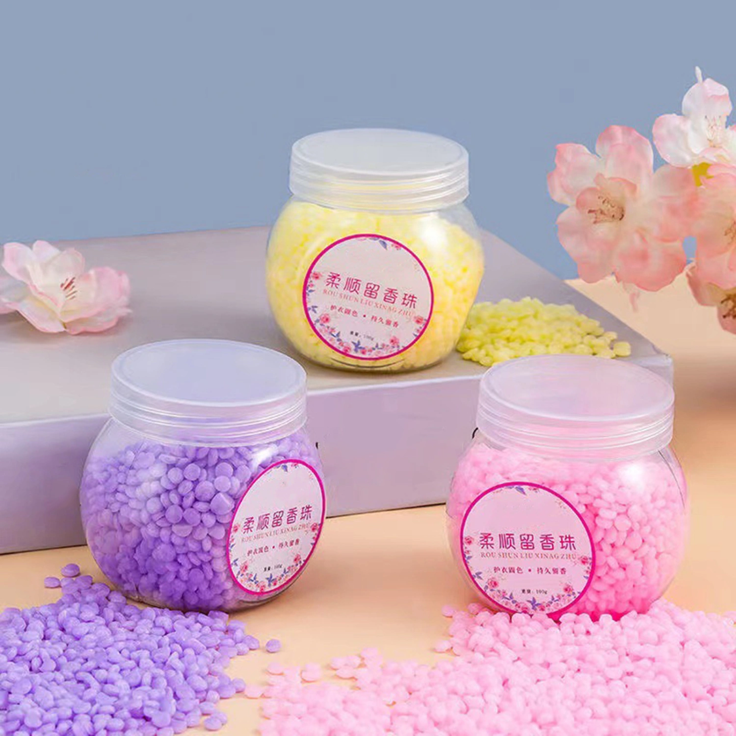 100g/Box Laundry Beads Long Lasting Anti-static Deep Cleaning High Efficiency Good Water Solubility Softener Soft Laundry Perfume Clothes Scent Beads Fragrance for Home