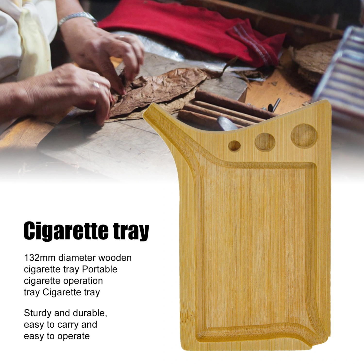 Rolling Tray with Cone Roll Holder Easy to Carry Burr-free Grooved Smooth Edges Smoking Accessories Wooden Color Funnel Design Cigarette Rolling Tray for Trip