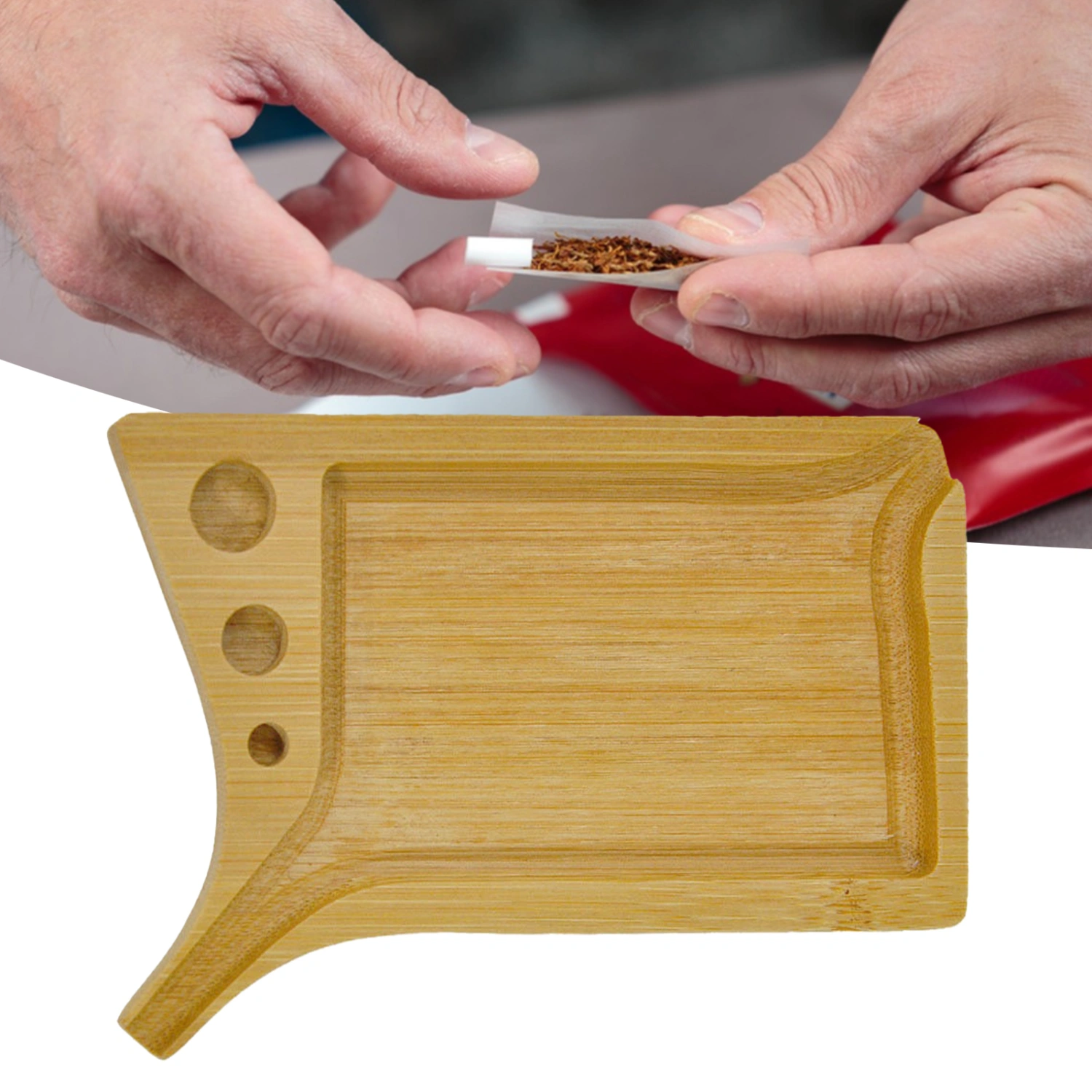 Rolling Tray with Cone Roll Holder Easy to Carry Burr-free Grooved Smooth Edges Smoking Accessories Wooden Color Funnel Design Cigarette Rolling Tray for Trip