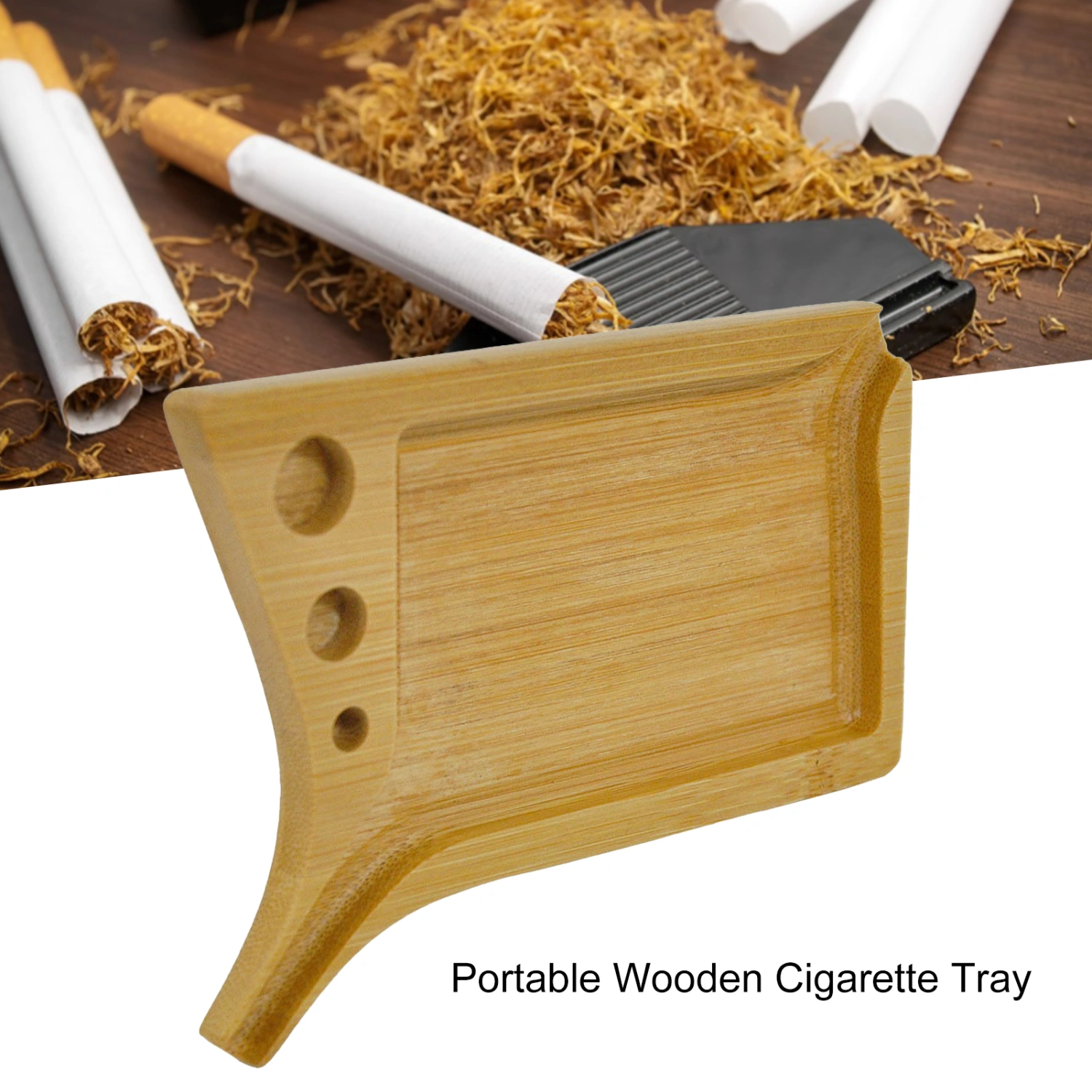 Rolling Tray with Cone Roll Holder Easy to Carry Burr-free Grooved Smooth Edges Smoking Accessories Wooden Color Funnel Design Cigarette Rolling Tray for Trip