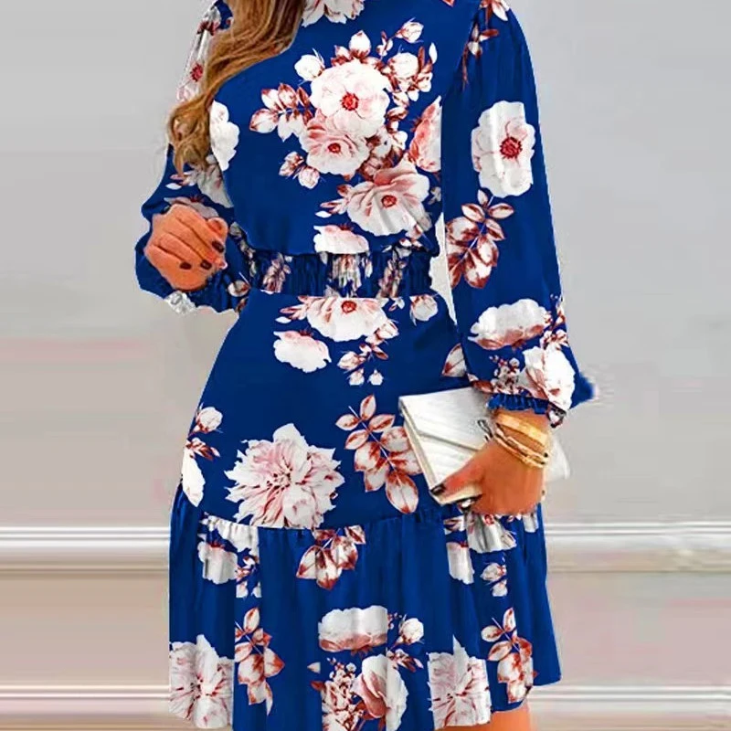 Women's Fashion Temperament Pile Collar Floral Print Dress