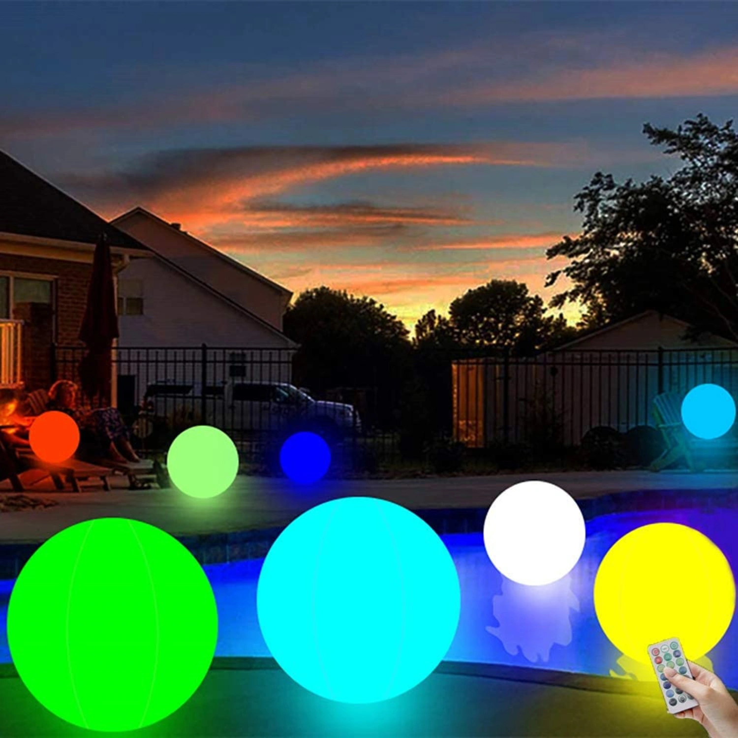 1 Set LED Floating Light Eye-catching Waterproof Inflatable Lightweight Durable Ornamental Attractive Remote Control Ball Light for Party