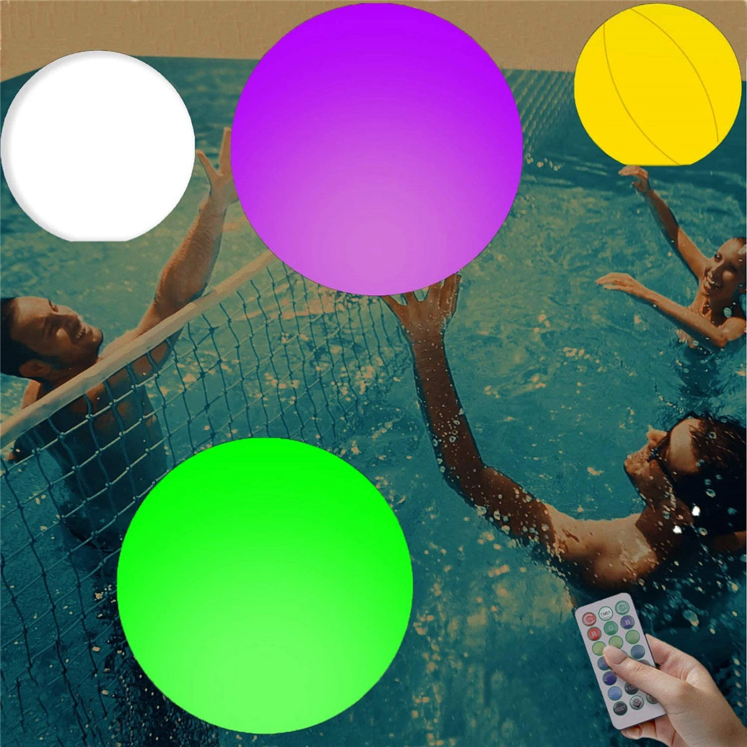 1 Set LED Floating Light Eye-catching Waterproof Inflatable Lightweight Durable Ornamental Attractive Remote Control Ball Light for Party