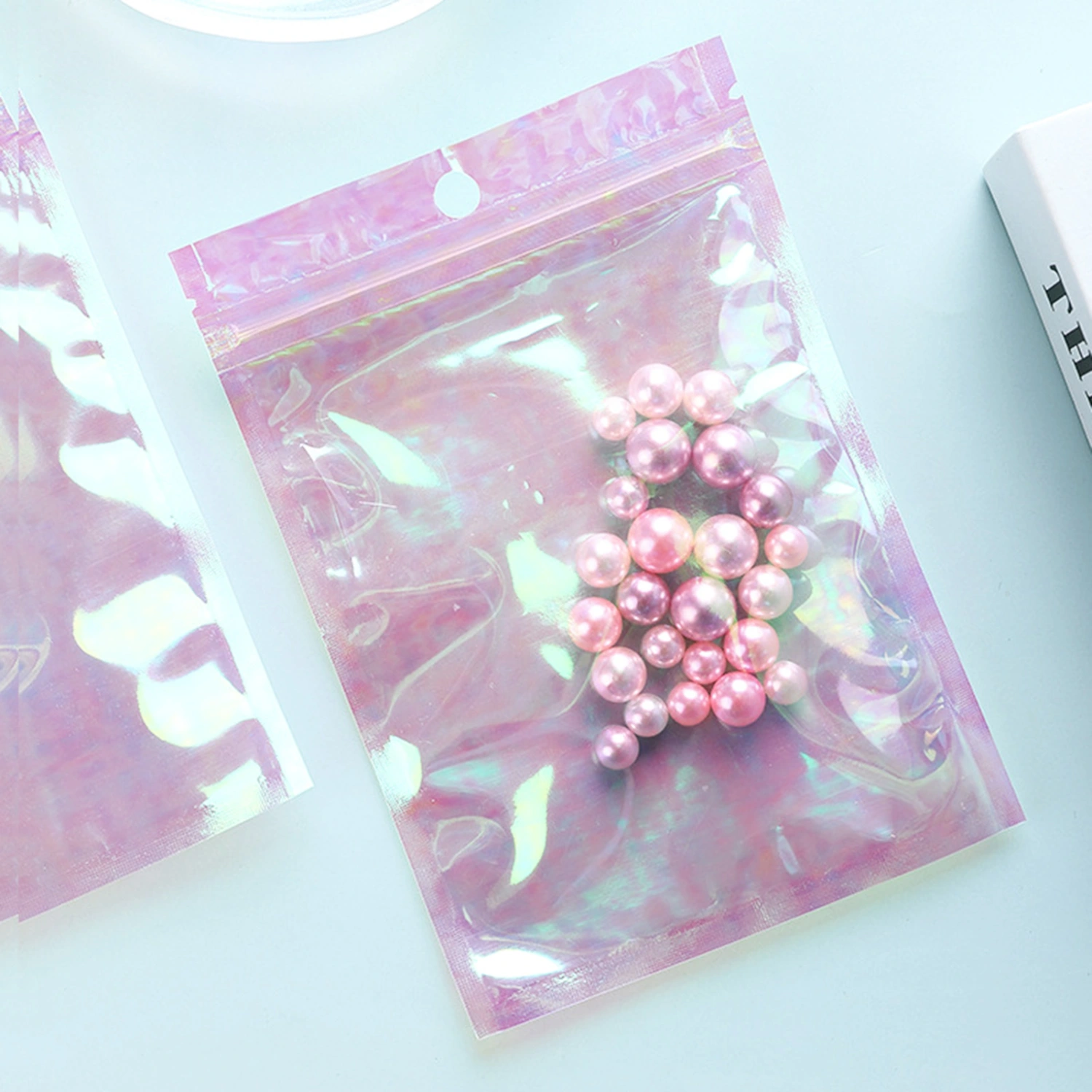 100Pcs Holographic Bags Dust-proof Large Capacity PET Flat Clear Zippered Resealable Bags for Jewelry