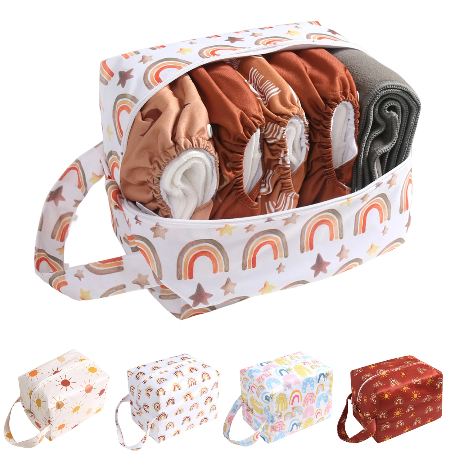 Mummy Bag Large Capacity Waterproof Portable Cartoon Print Diaper Bag Mummy Makeup Bag for Outdoor 