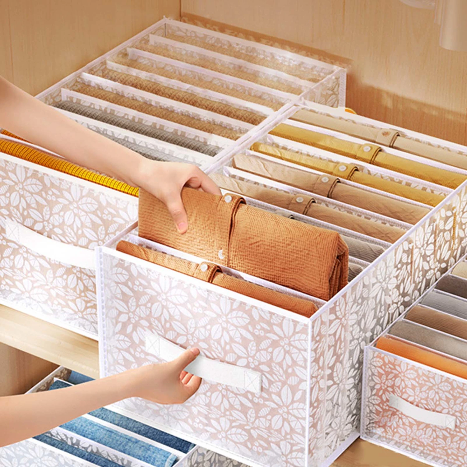 Clothes Divider Box Large Capacity Reinforced Handle Wear Resistant Tear-Resistant Wide Application Space-saving Fabric 6/7/12 Grids Sock Clothes Jeans Storage Box Home Supplies