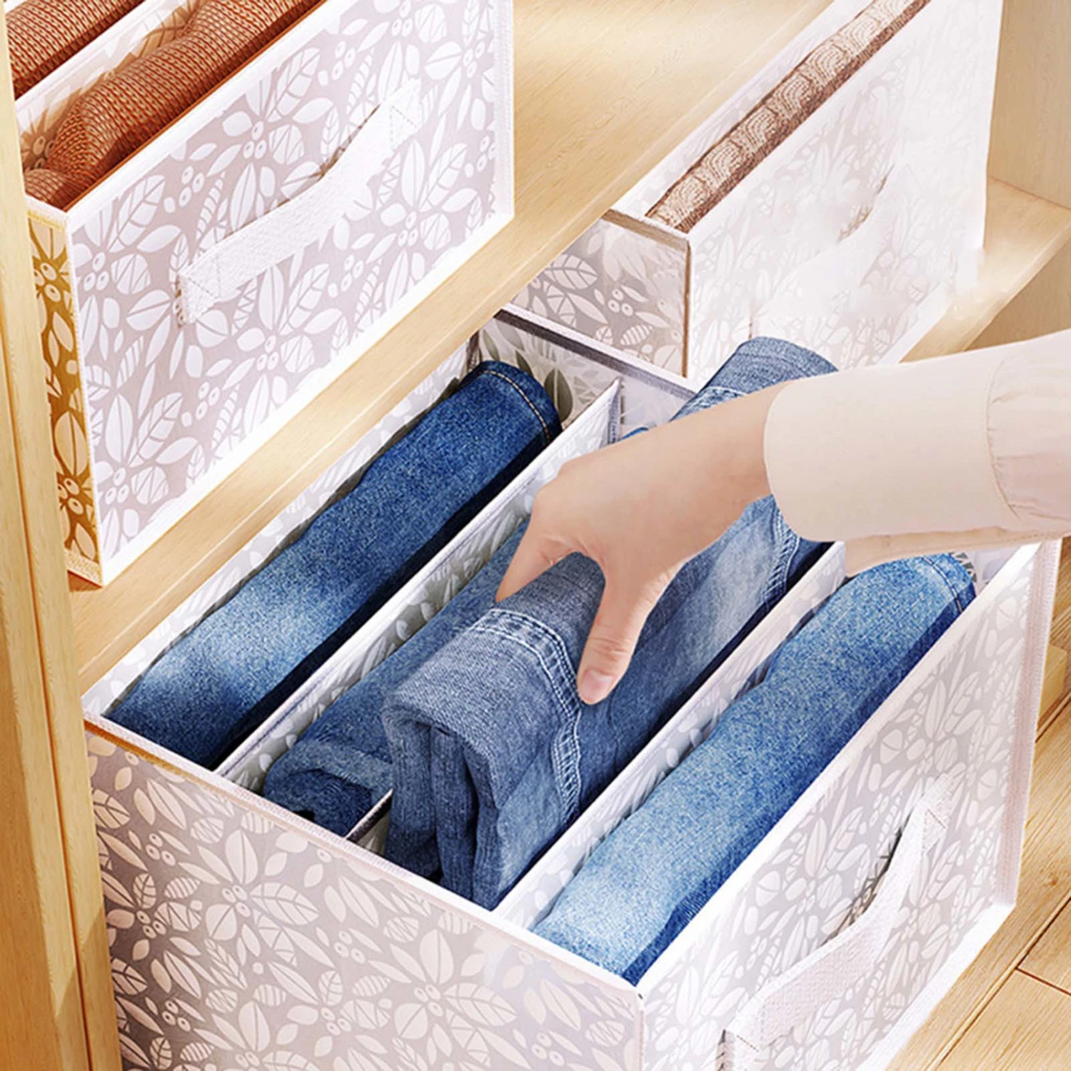Clothes Divider Box Large Capacity Reinforced Handle Wear Resistant Tear-Resistant Wide Application Space-saving Fabric 6/7/12 Grids Sock Clothes Jeans Storage Box Home Supplies
