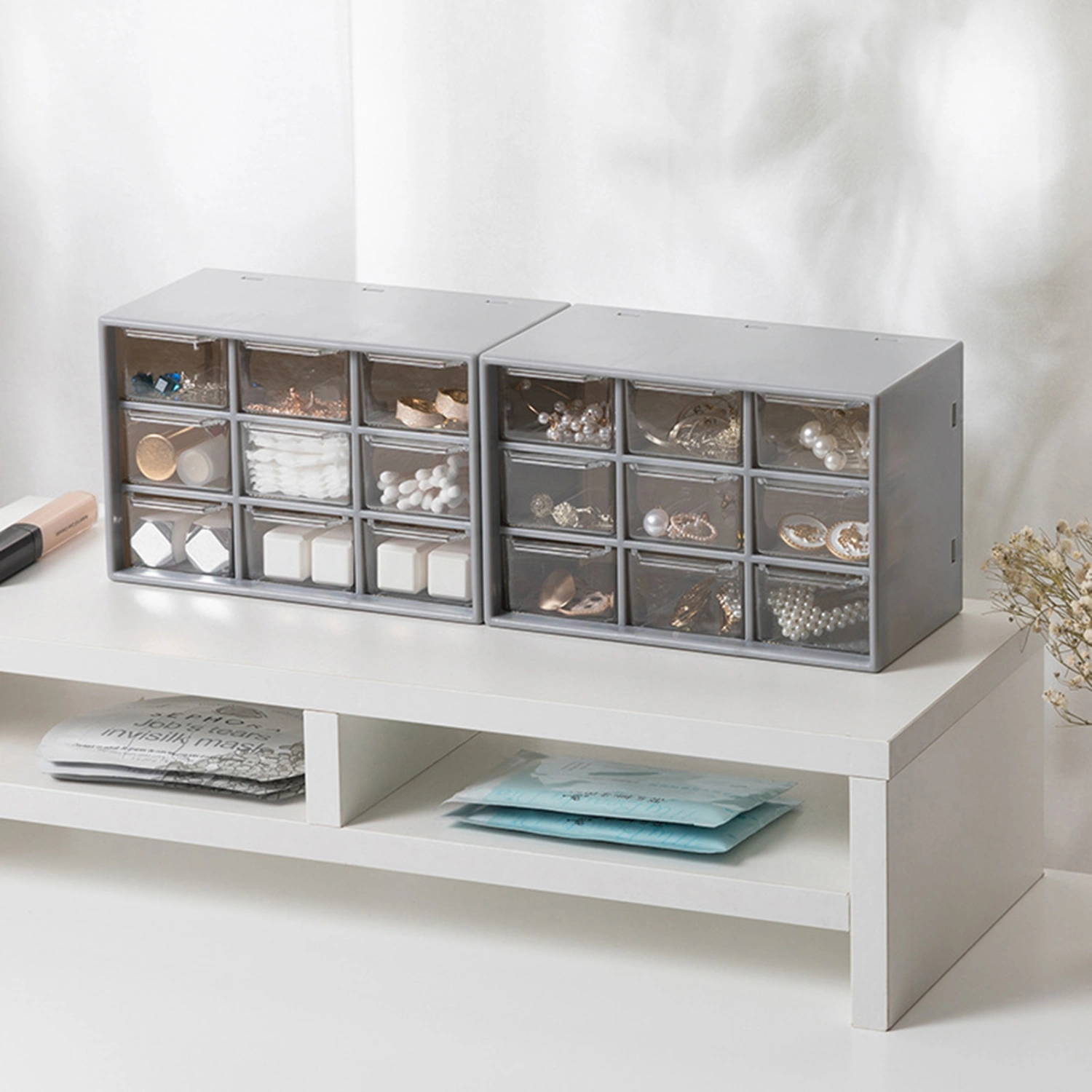 Storage Box High Capacity Dust-proof Transparent 9 Drawers Storage Cabinet Organiser for Bedroom