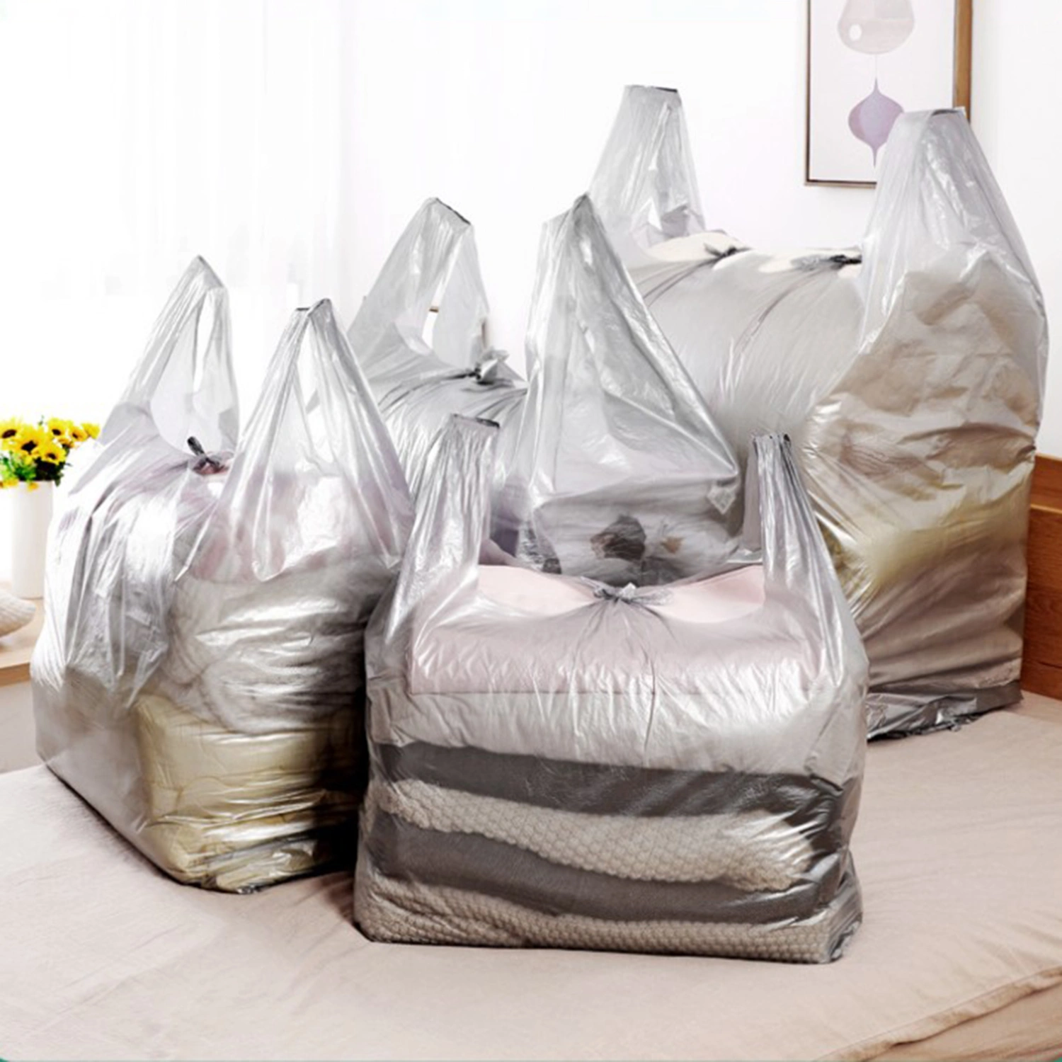 10Pcs Moving Packing Bag Extra-large Moisture-proof Extra Thick HDPE Hand Luggage Clothes Storage Bag for Bedroom