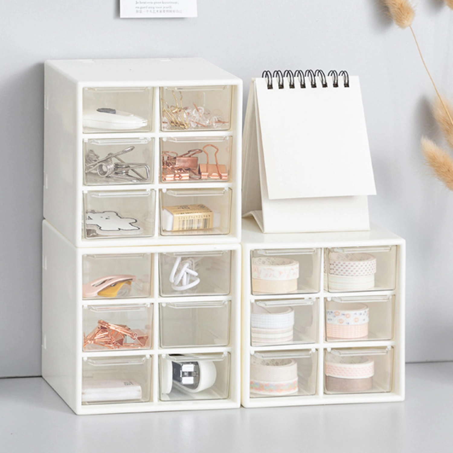 Storage Box Drawer Transparent Dustproof Compartment High Capacity 6 Grids Student Desk Stationery Storage Container for Home