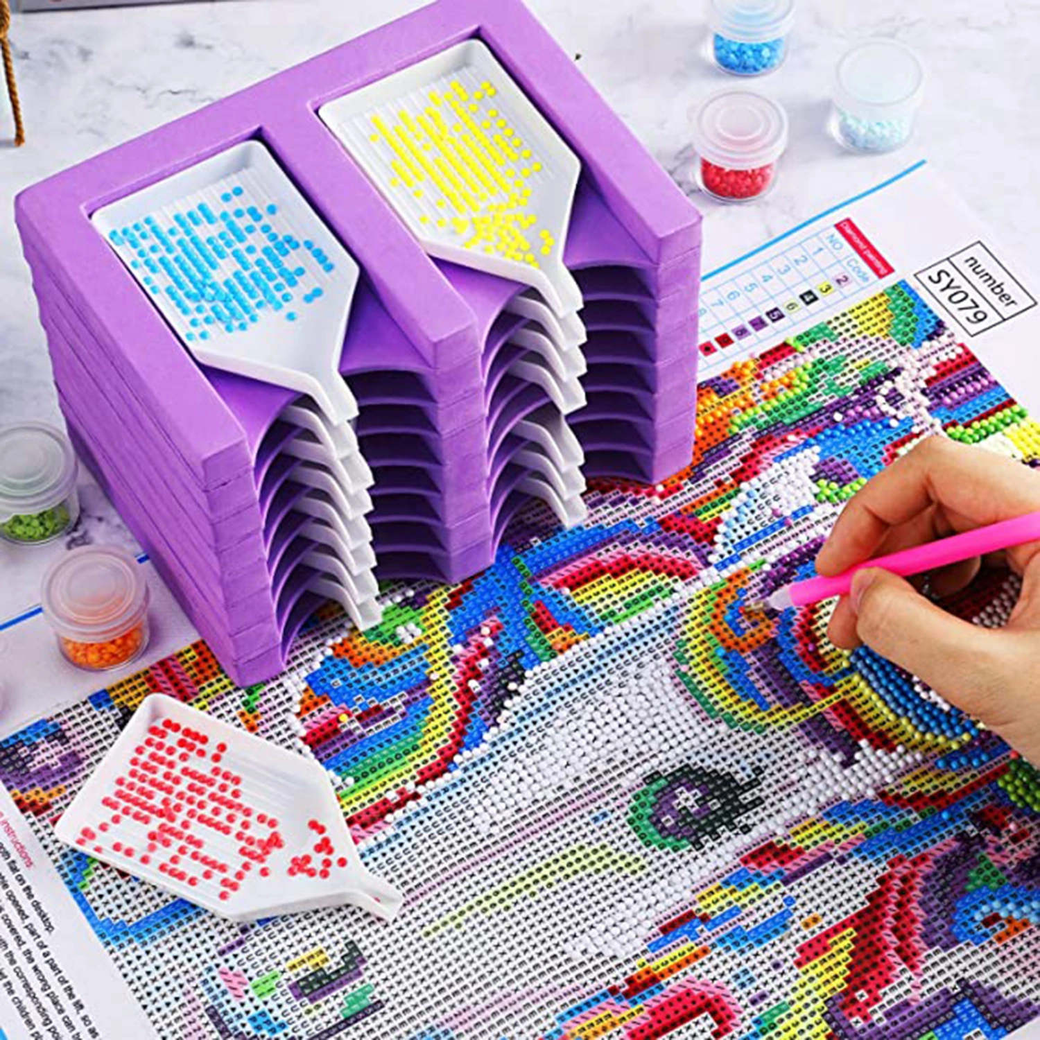 Diamond Painting Tray 16 Layers Double Row Multi-Boat Space-saving Large Capacity Diamond Painting Accessories Tools Organizer for Home