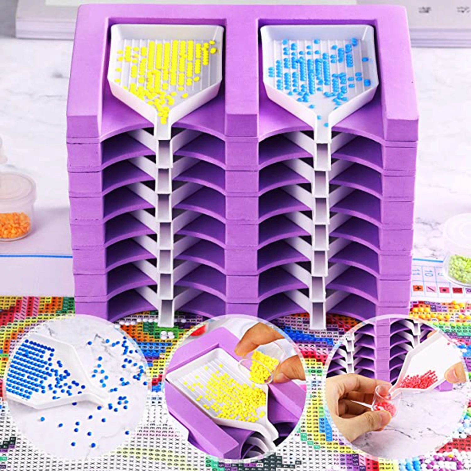 Diamond Painting Tray 16 Layers Double Row Multi-Boat Space-saving Large Capacity Diamond Painting Accessories Tools Organizer for Home