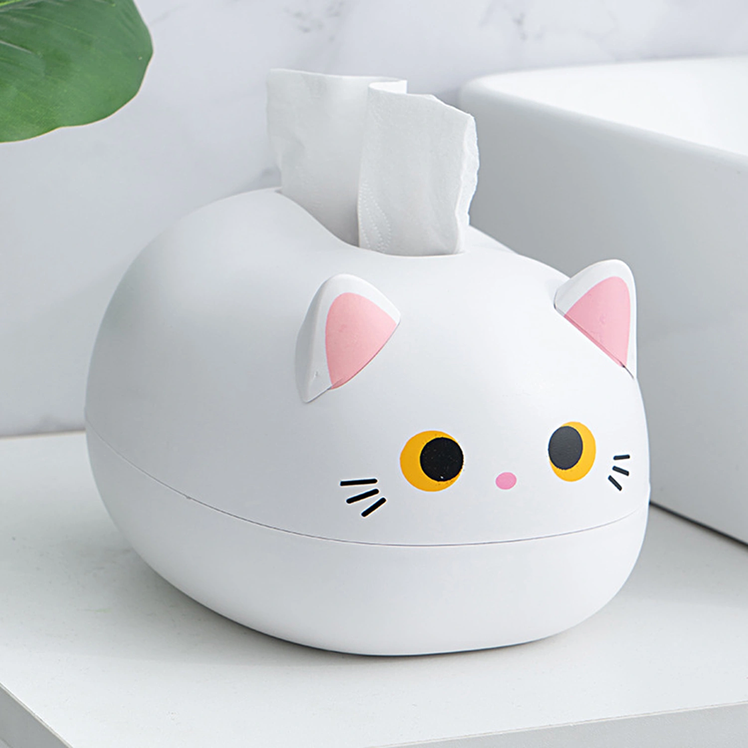 Tissue Holder Large Capacity with Toothpick Box Multifunctional Non-slip Dustproof Cartoon Cat Napkin Organizer Box for Dormitory