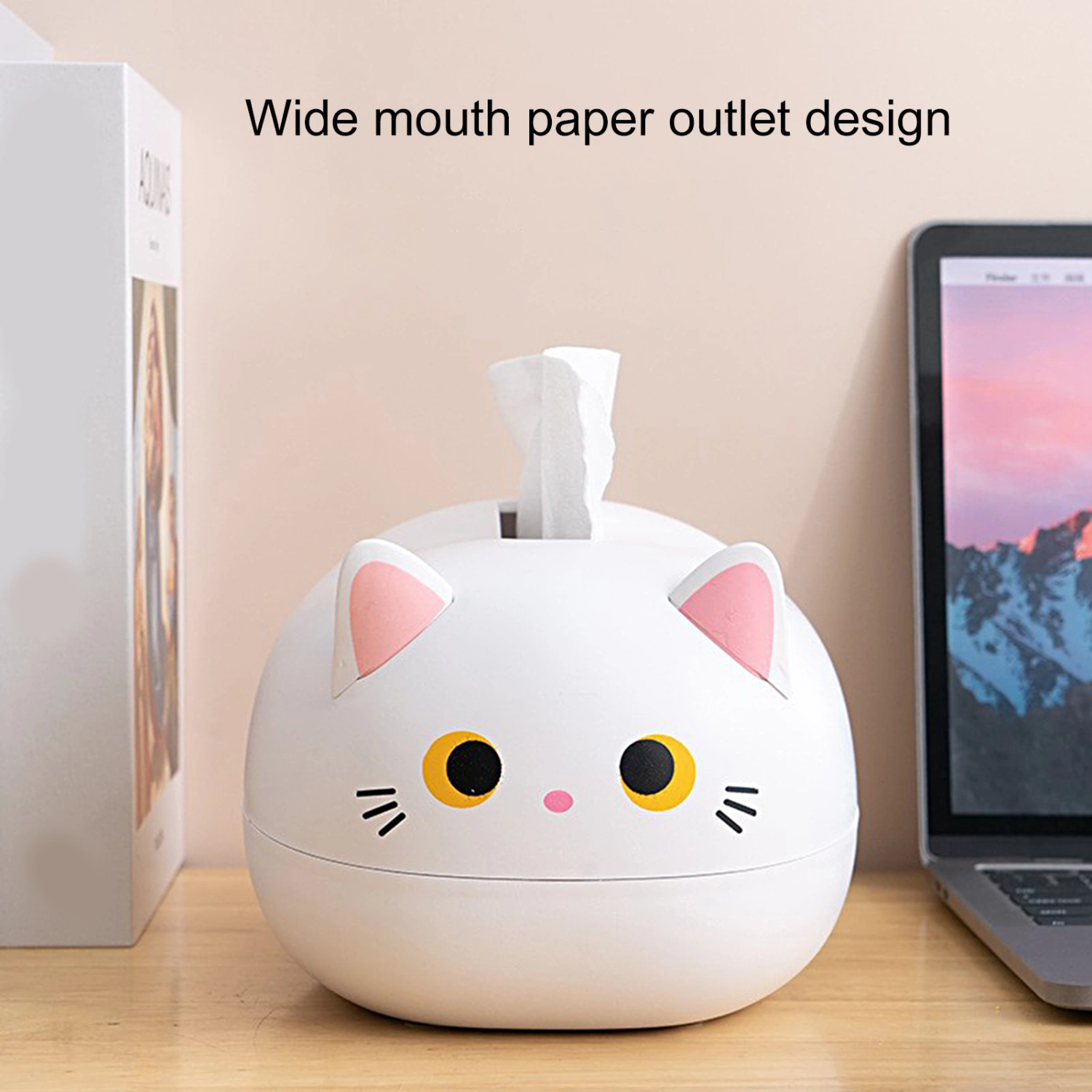 Tissue Holder Large Capacity with Toothpick Box Multifunctional Non-slip Dustproof Cartoon Cat Napkin Organizer Box for Dormitory