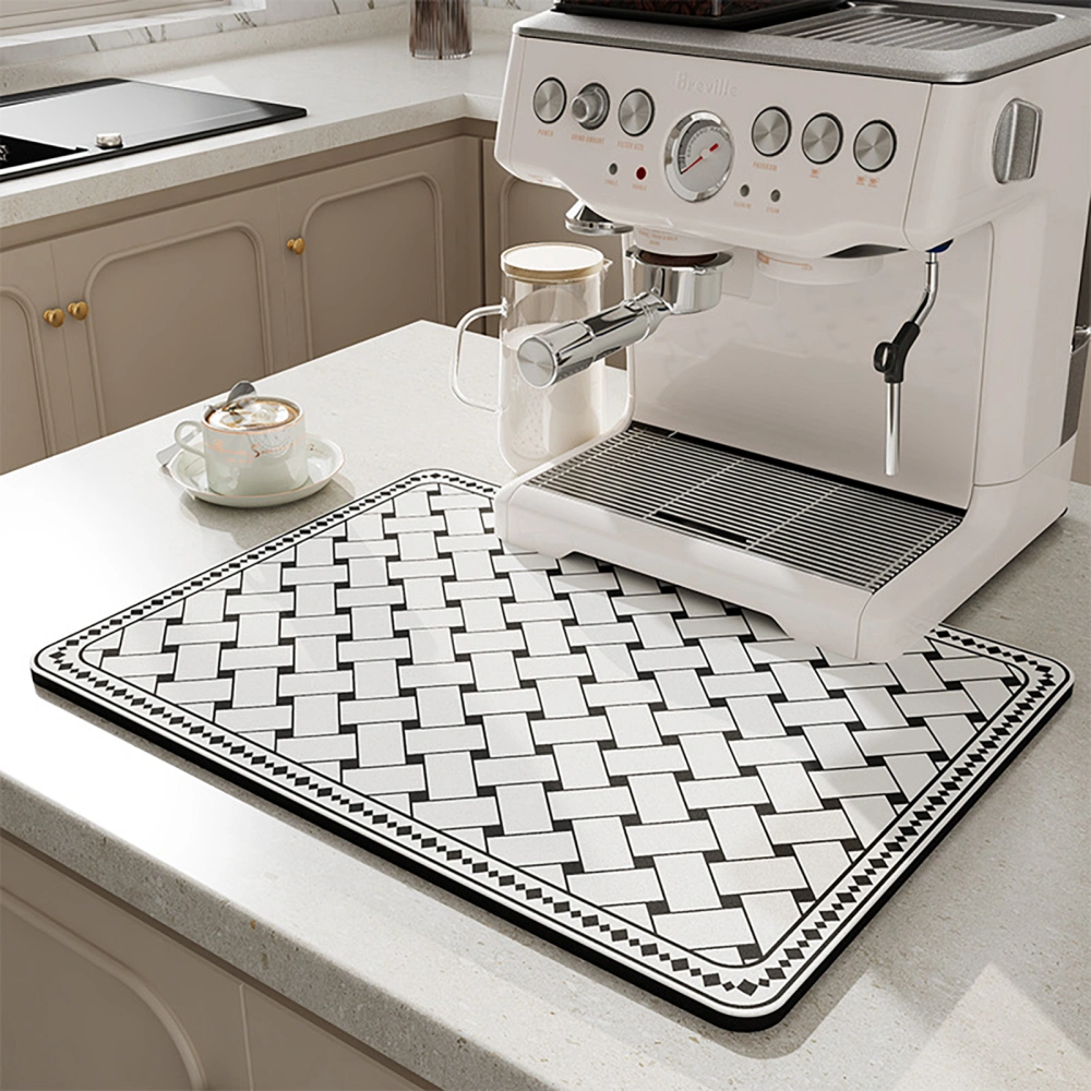 Coffee Maker Mat Super Absorbent Quick Drying Geometric Print Waterproof Stain-proof Countertop Espresso Machine Dish Drying Pad Kitchen Supplies