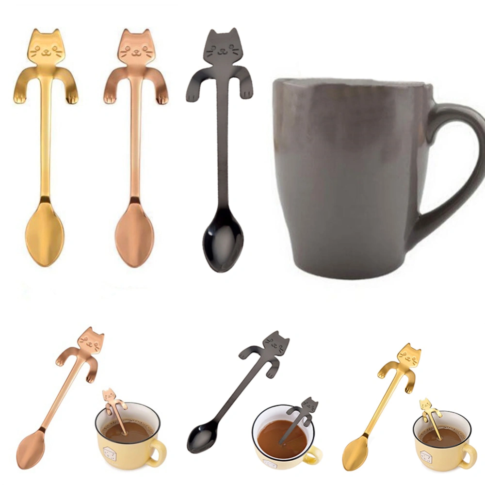 Stainless Steel Cute Cat Hanging Cup Design Coffee Drink Spoon Kitchen Tableware