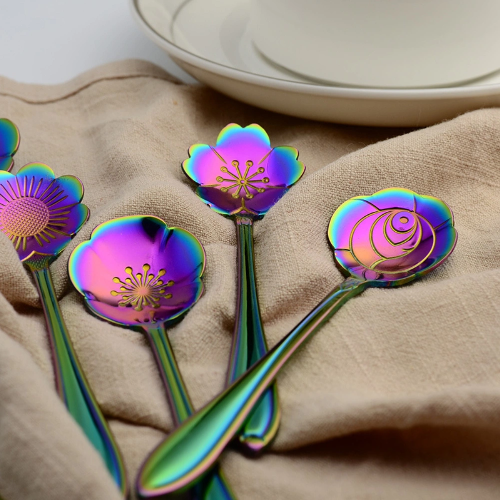 8Pcs Flower Stainless Steel Coffee Tea Cup Spoon Teaspoon Kitchen Tool Gift