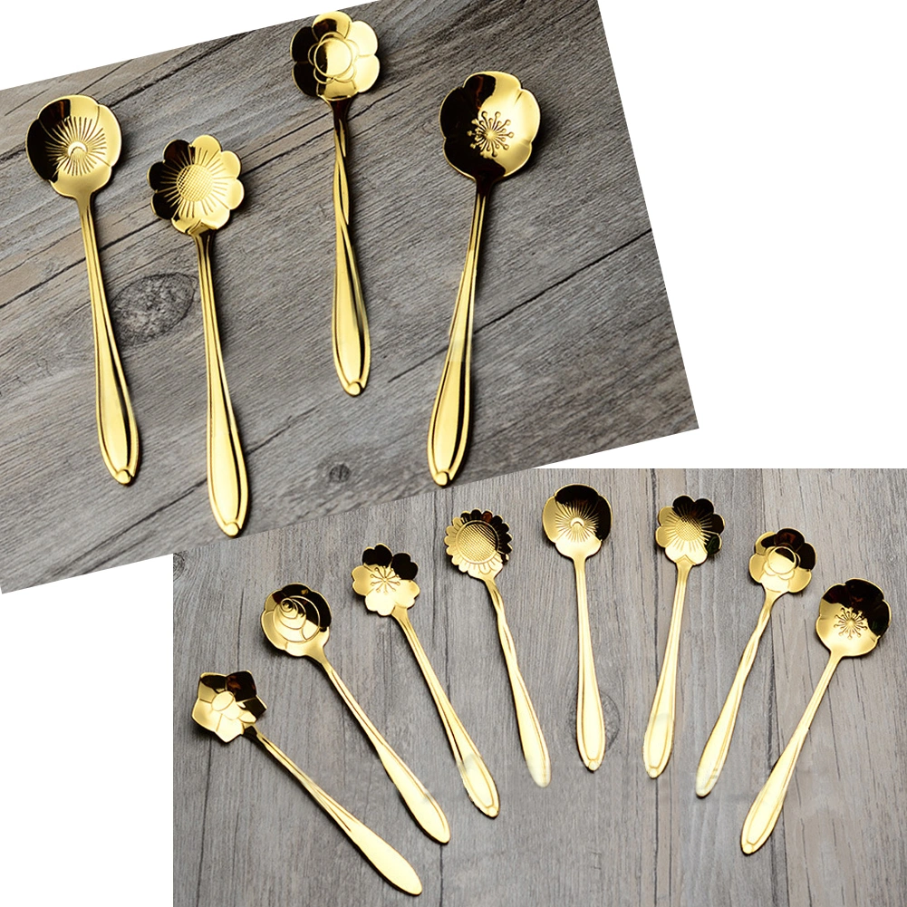 8Pcs Flower Stainless Steel Coffee Tea Cup Spoon Teaspoon Kitchen Tool Gift