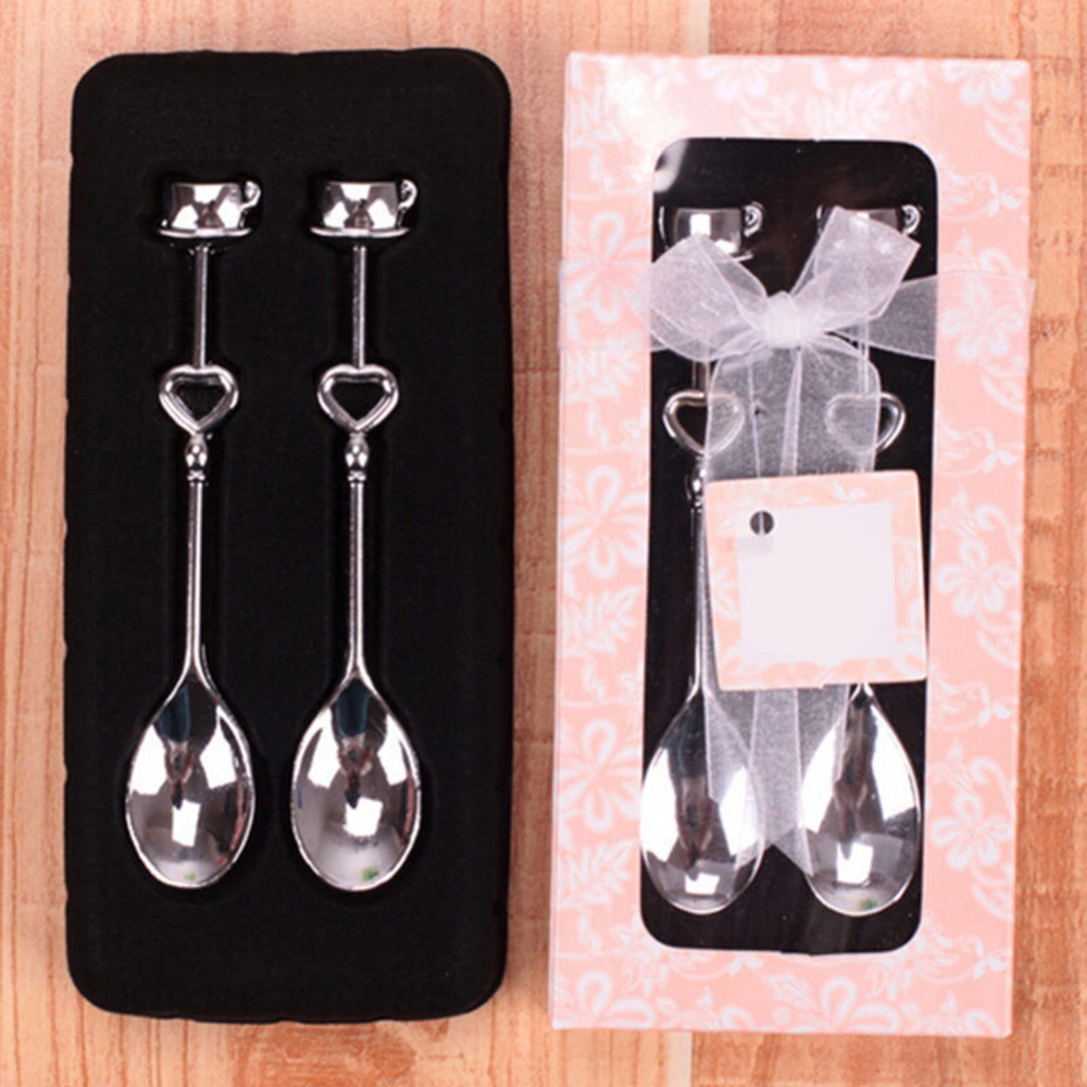 2Pcs Love Heart Stainless Steel Tea Coffee Spoon Set Wedding Favor Party Gift