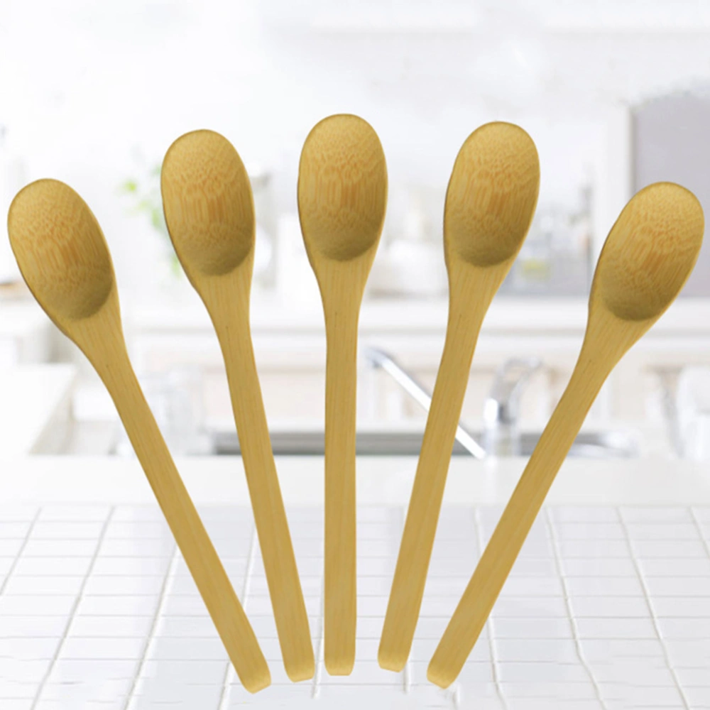 5Pcs Bamboo Long Handle Spoon Flatware Coffee Honey Ice Cream Tea Kitchen Gadget