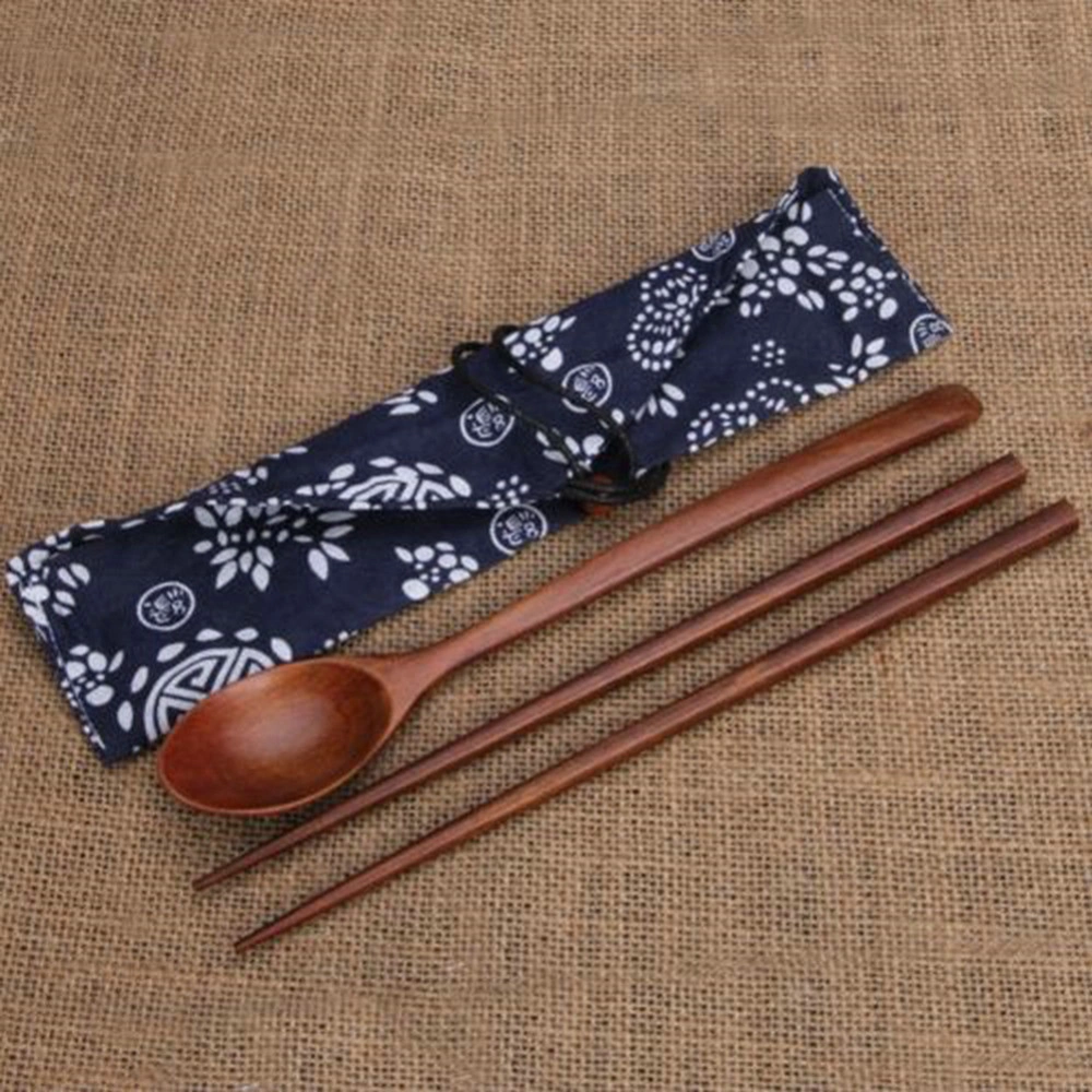 2Pcs/Set Protable Wooden Cutlery Chopsticks Spoon Travel Tableware Utensils