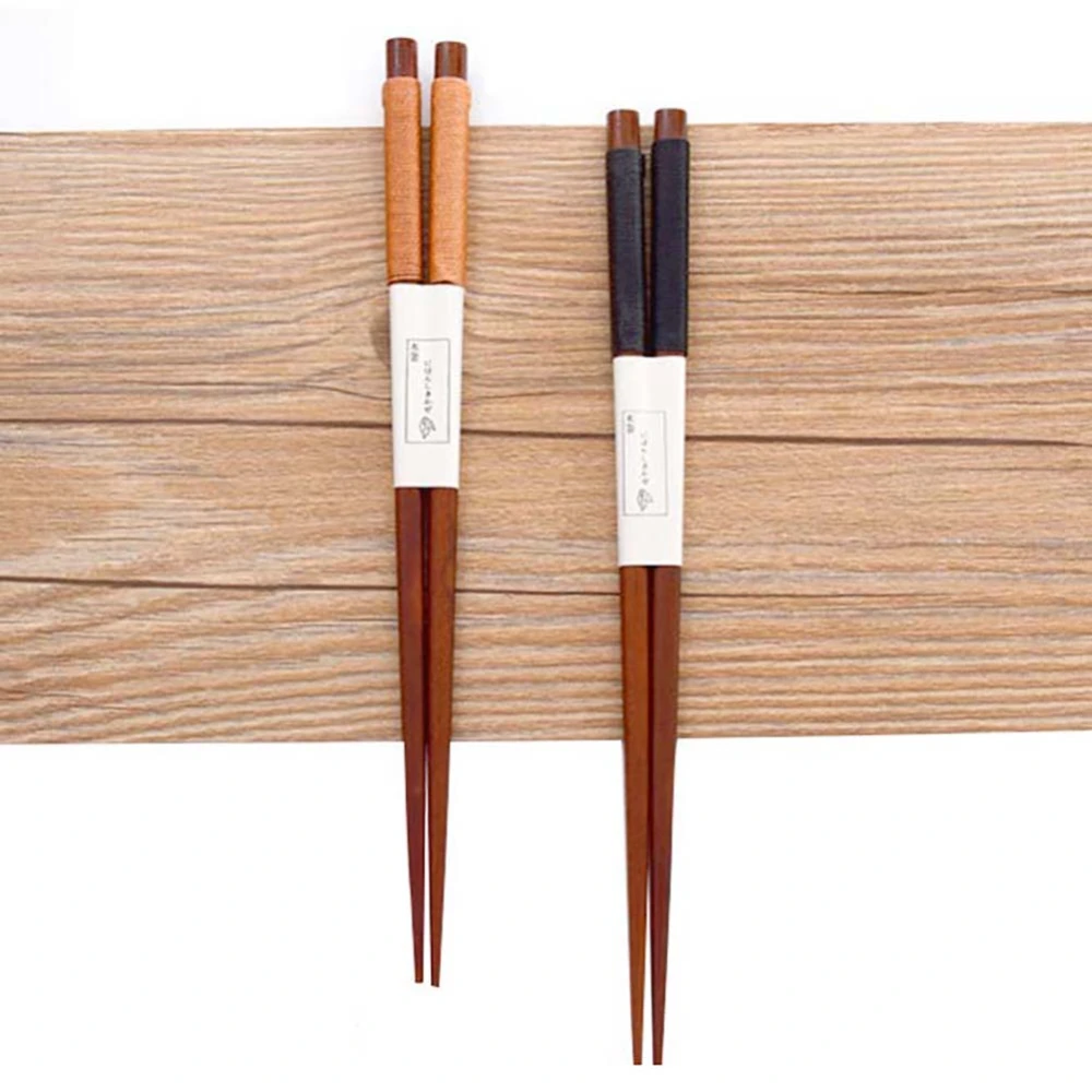 1 Pair Natural Solid Wood Handmade String Wrapped Handle Chopsticks Tableware