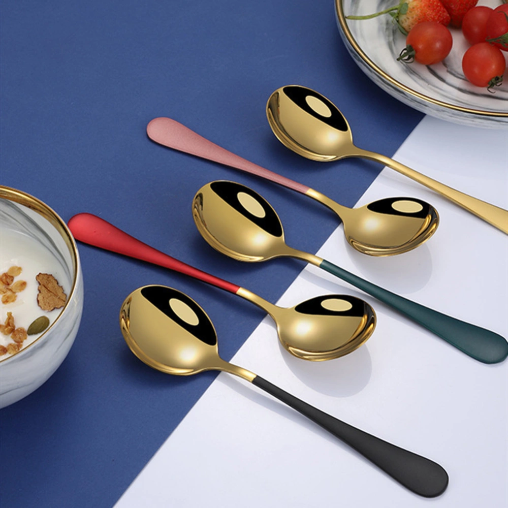 5Pcs Stainless Steel Desserts Ice Cream Coffee Stirring Spoons Kitchen Tableware