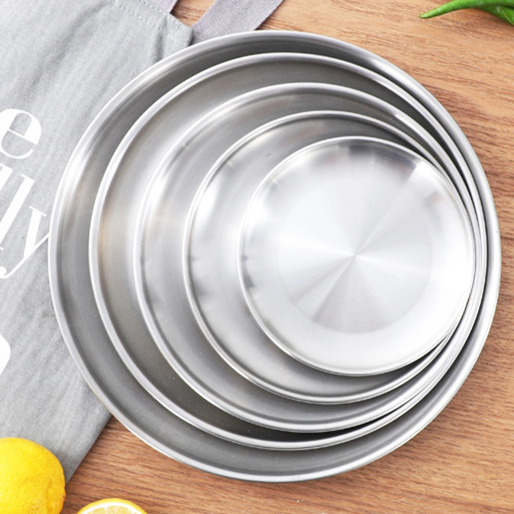 Stainless Steel Matte Round Dining Plate Tableware Dessert Pizza Dish Fruit Tray