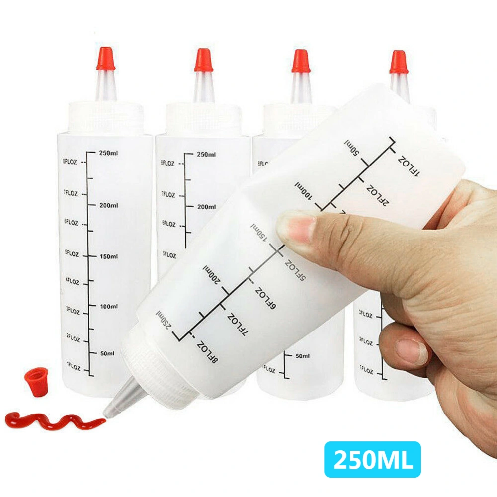 5Pcs 250ml Plastic Pointed Mouth Restaurant Sauce Squeezing Bottles Dispenser