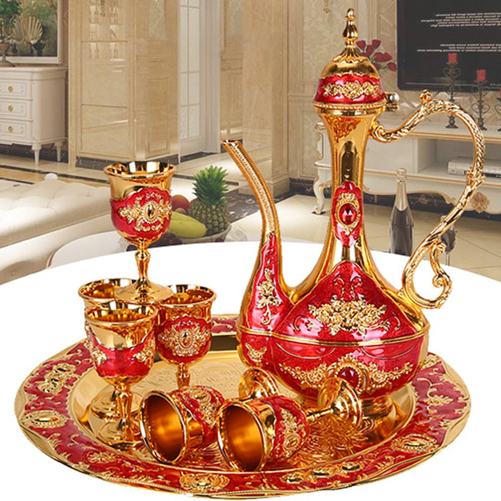 8Pcs/Set European Vintage Metal Wine Cup Kettle Tray Kit Wedding Home Gifts Set