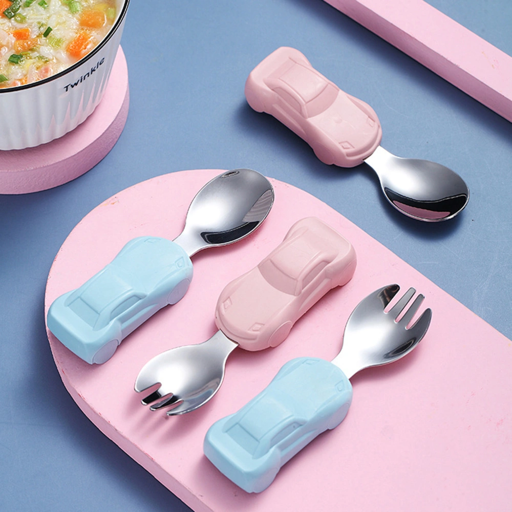 Stainless Steel Short Car Handle Baby Feeding Spoon Eat Training Fork Tableware