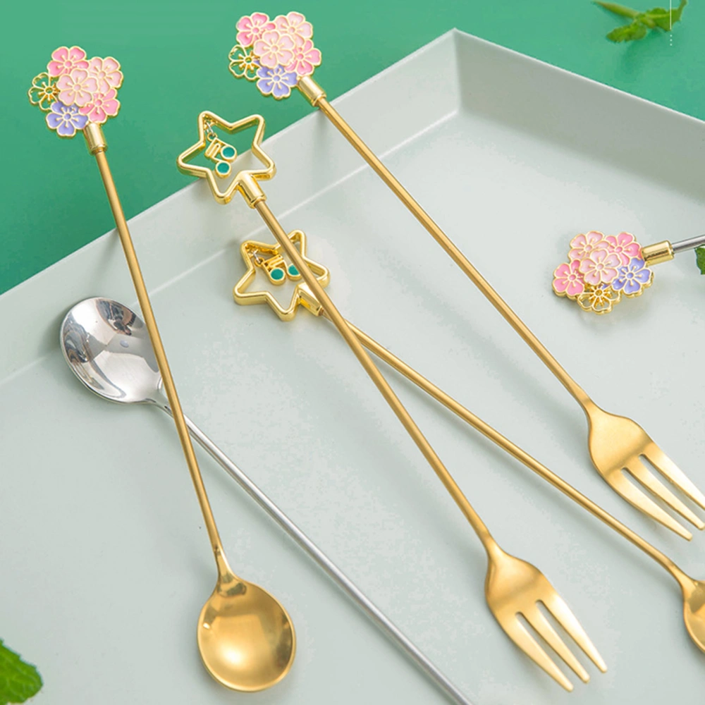 Dessert Spoon Cherry Blossom Shape Delicate Stainless Steel Five-pointed Star Fruit Fork Spoon for Coffee