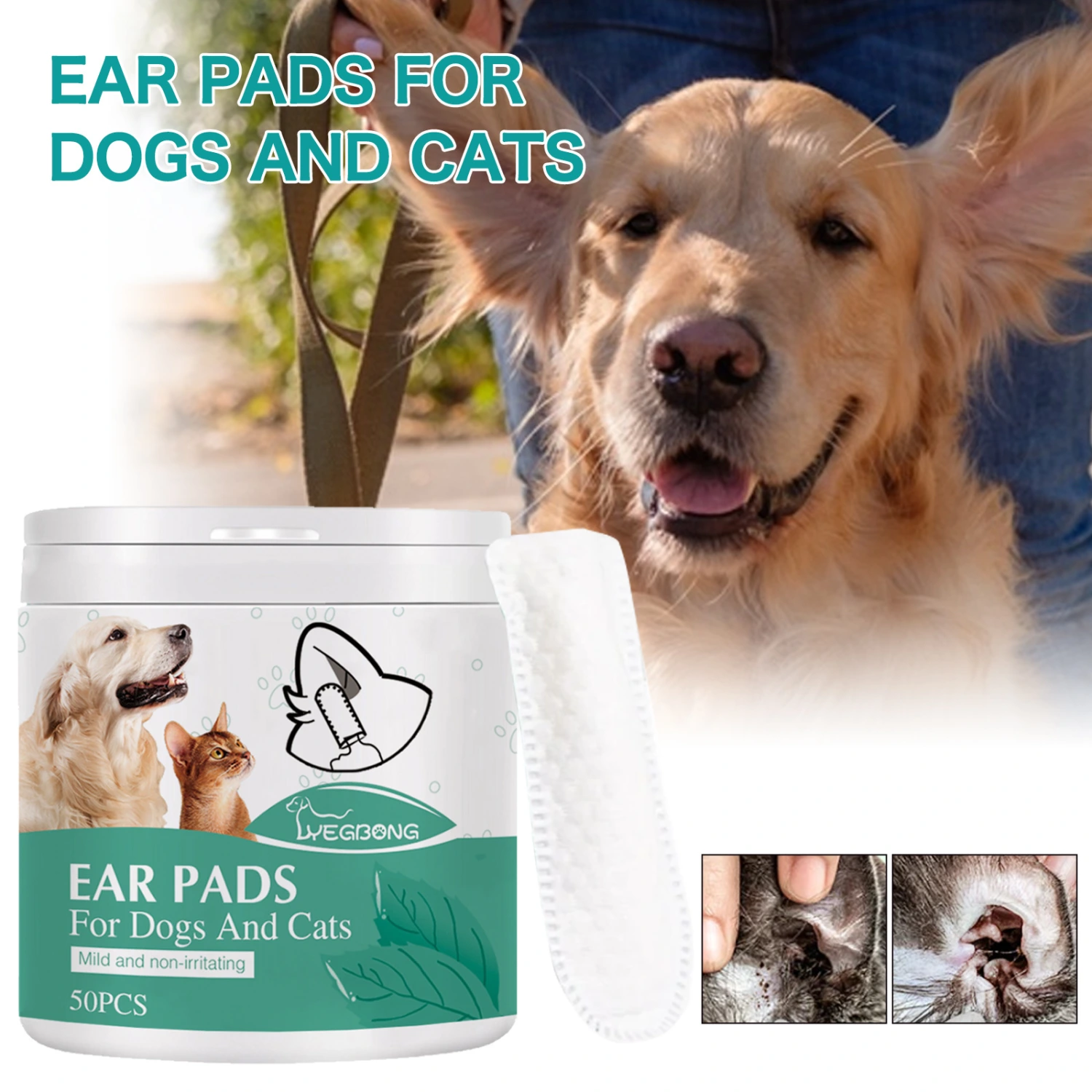 Pet Ear Cleaning Finger Cots Removes Ear Wax Mild With Green Tea Extract Aloe Vera Cleans Cats Dogs Ears