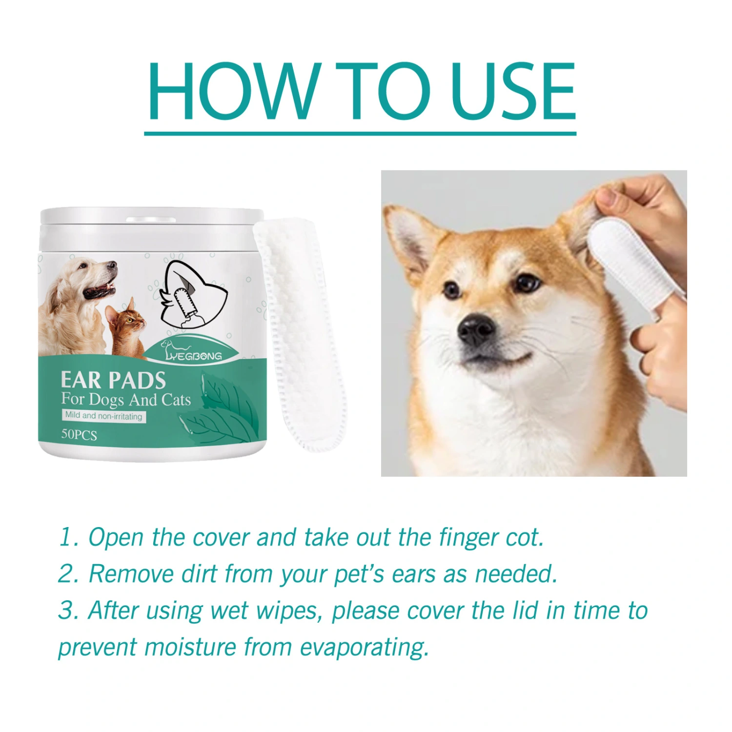 Pet Ear Cleaning Finger Cots Removes Ear Wax Mild With Green Tea Extract Aloe Vera Cleans Cats Dogs Ears