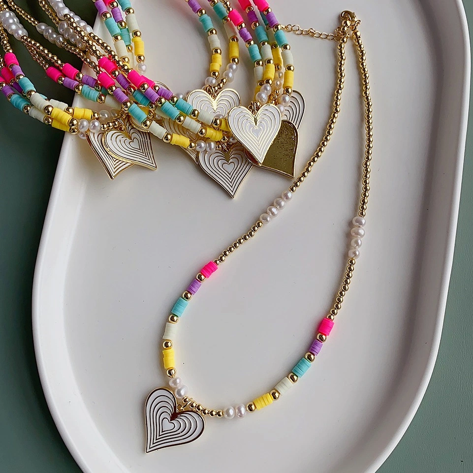 Bohemian Style Gradient Color Pottery Necklace