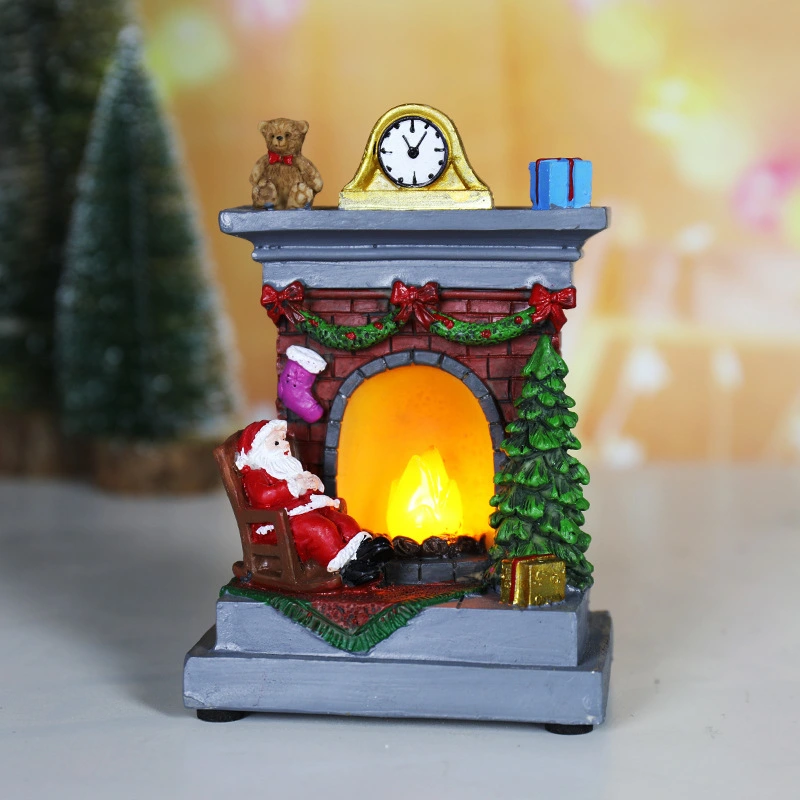 Christmas Resin Decorations Luminous Fireplace Small Night Lamp Decorative Ornaments