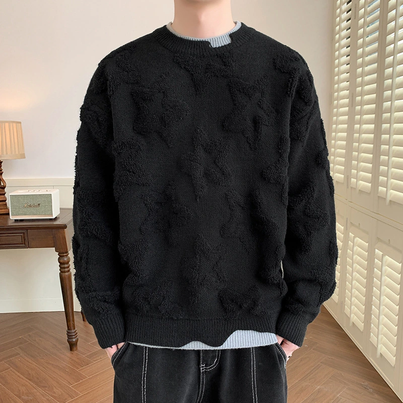 Knitwear Men's Autumn And Winter New Loose Trendy Fake Two-piece Round Neck Sweater