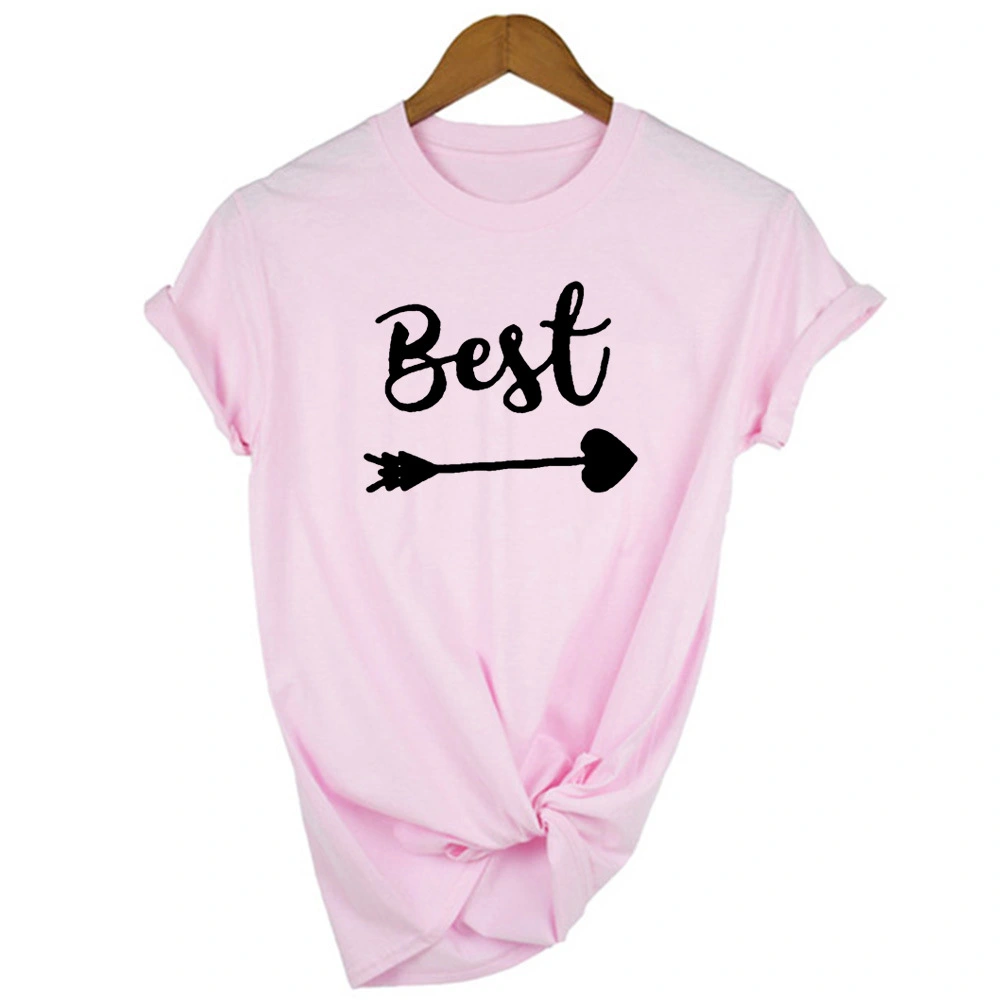 Good Friend Girlfriends Letter Print White Round Neck Short Sleeve Loose Women's T-shirt