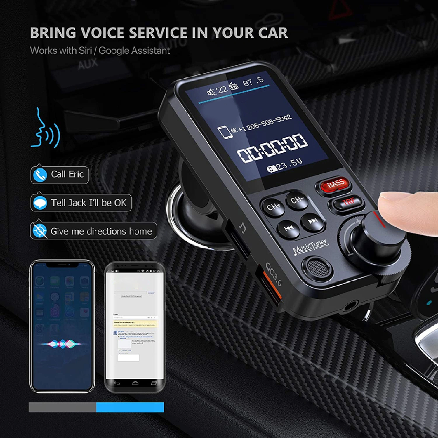 Car MP3 Player Deep Bass Quick Charge Intelligent Bluetooth-compatible 5.0 Car FM Transmitter for Truck