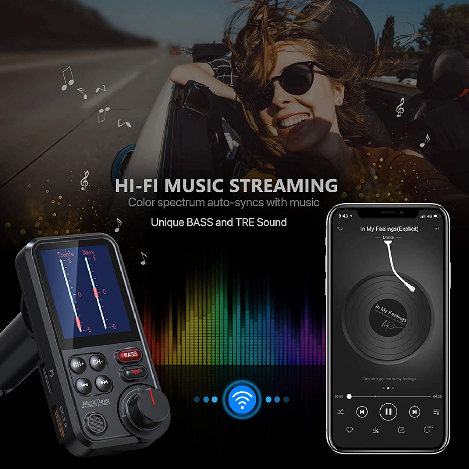Car MP3 Player Deep Bass Quick Charge Intelligent Bluetooth-compatible 5.0 Car FM Transmitter for Truck