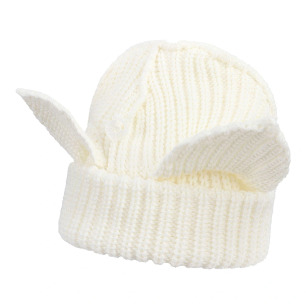 Women's Knit Hat with Ears Striped Pattern/Solid Crochet Beanie