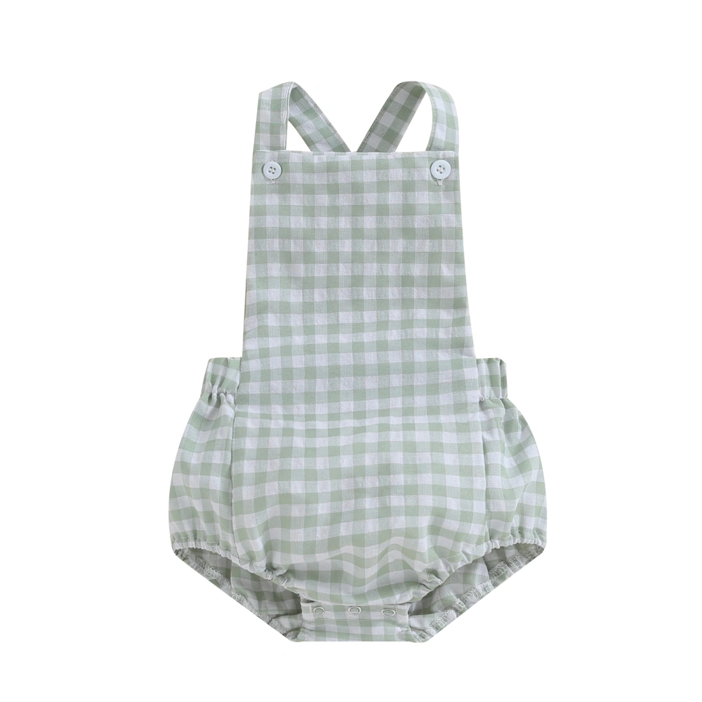 Baby Girls Summer Sleeveless Plaid Pattern Print Romper Overalls