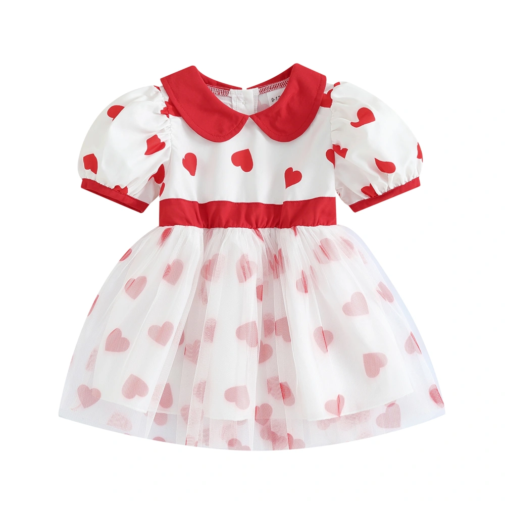 Baby Girl Valentine’s Day Dress Short Sleeve Doll Collar Tulle Dress