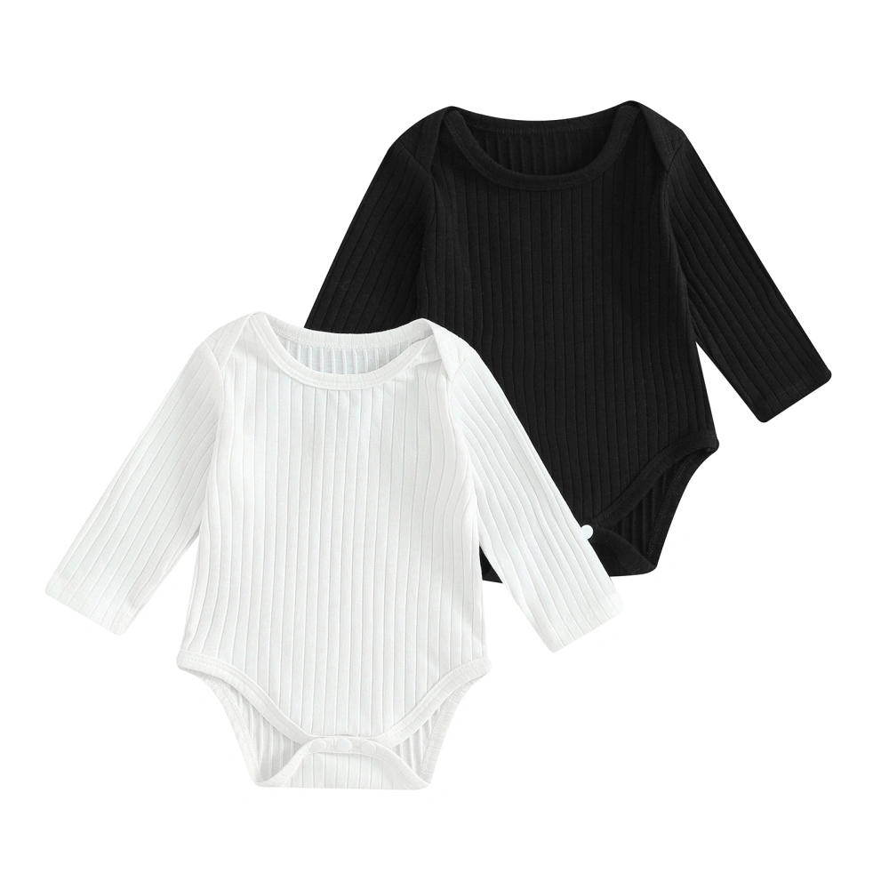 Baby Boys Girls Romper Classic Long Sleeve Round Neck Ribbed Bodysuit