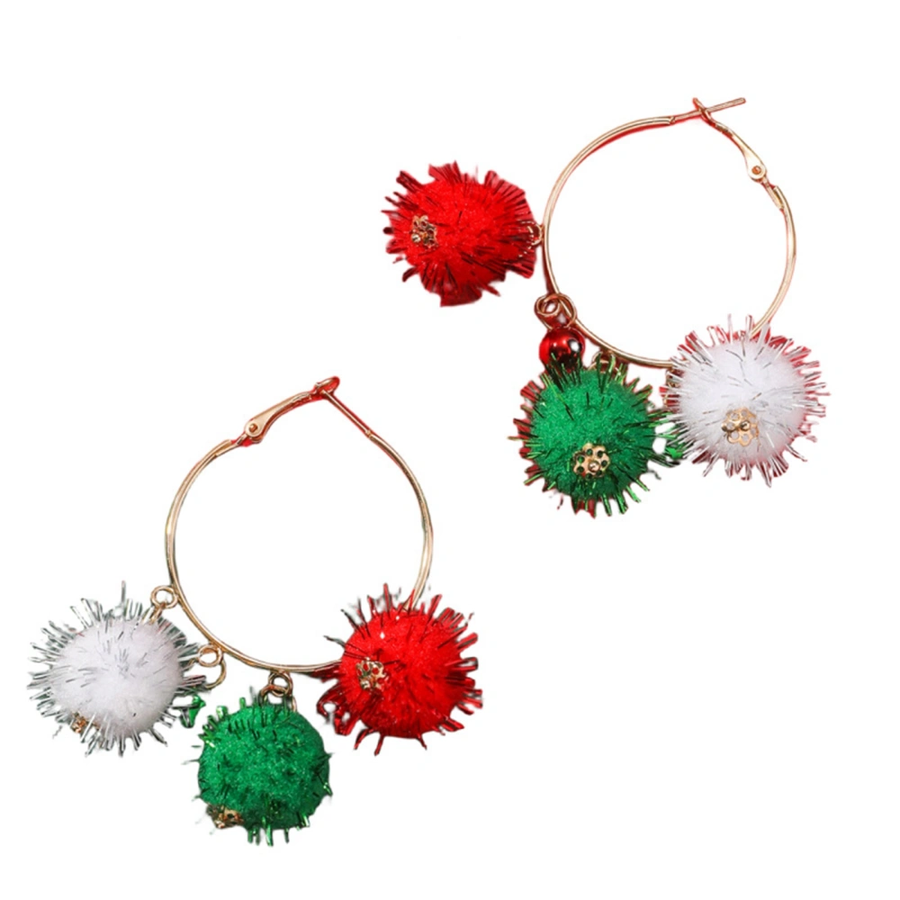 Women Winter Christmas Earrings Plush Balls Hoop Earrings Accessory