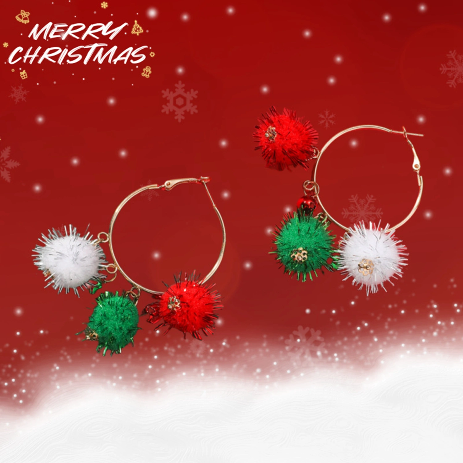 Women Winter Christmas Earrings Plush Balls Hoop Earrings Accessory